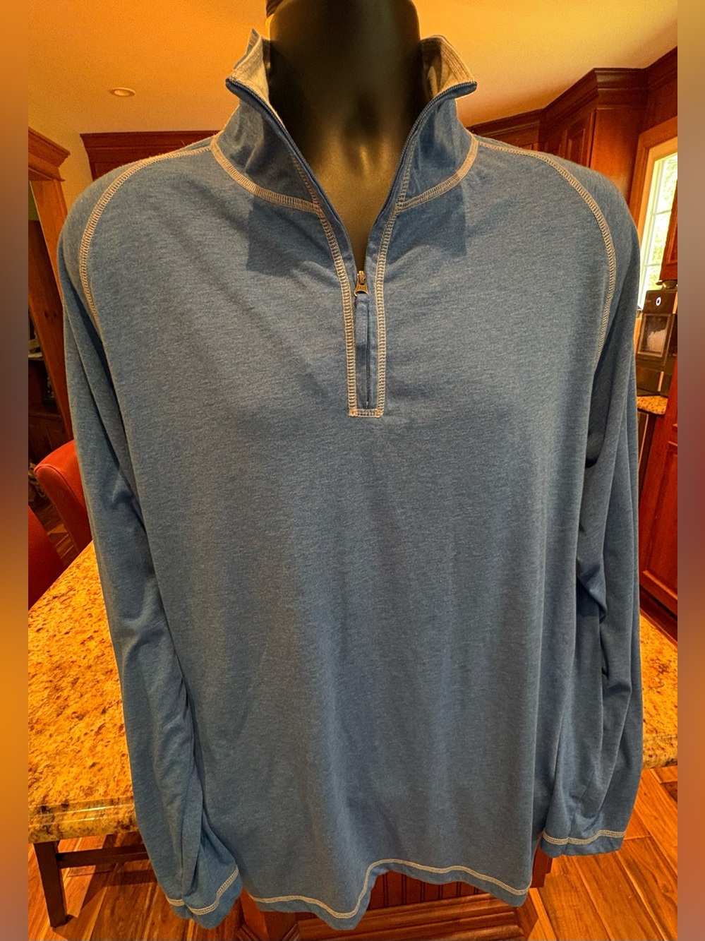 J.L. Powell  men’s 1/4 Zip Pullover. Sharp blue with logo. Large.